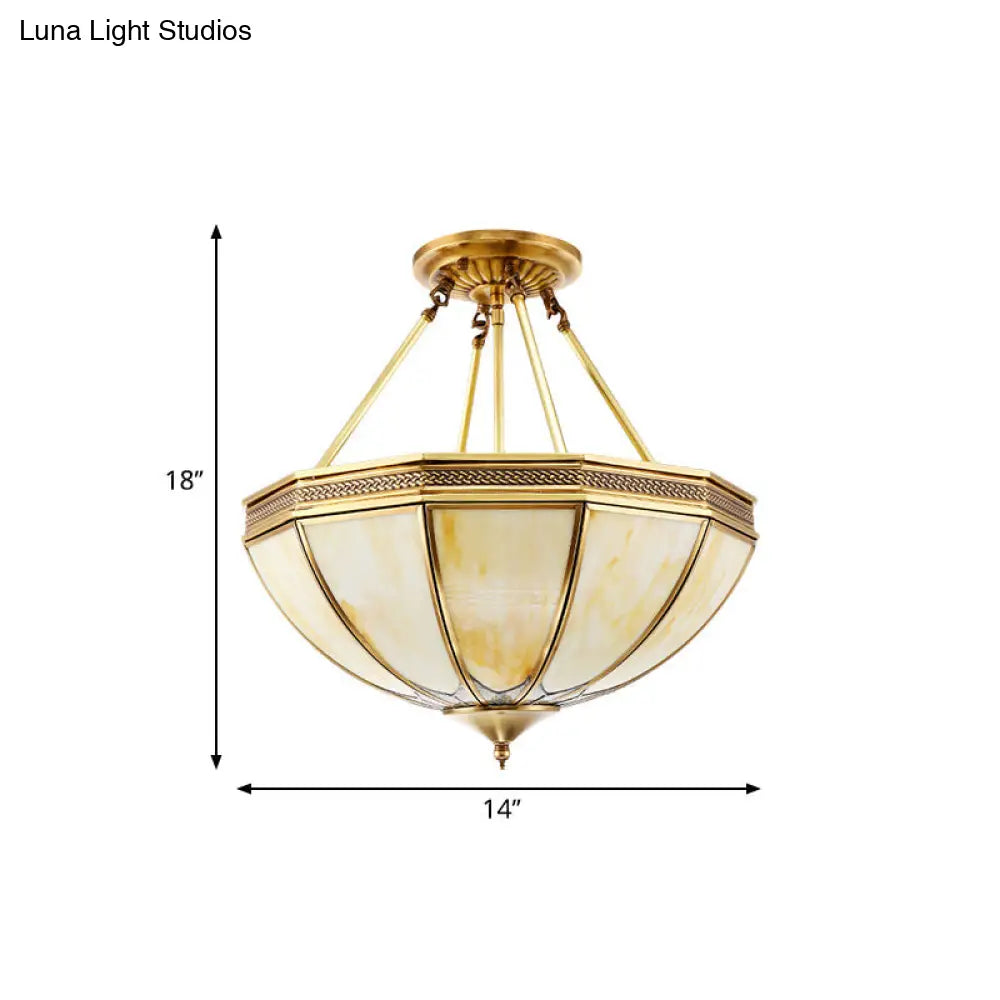 DecorBites™ Colonial Brass Semi Flush Ceiling Light with Sandblasted Glass Bowl - 14"/18" for Living Room