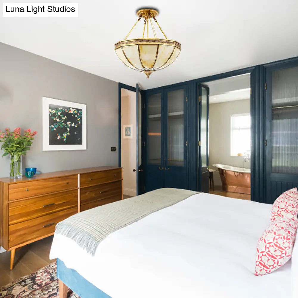 DecorBites™ Colonial Brass Semi Flush Ceiling Light with Sandblasted Glass Bowl - 14"/18" for Living Room