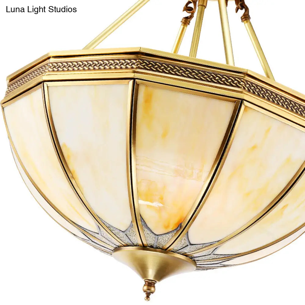 DecorBites™ Colonial Brass Semi Flush Ceiling Light with Sandblasted Glass Bowl - 14"/18" for Living Room