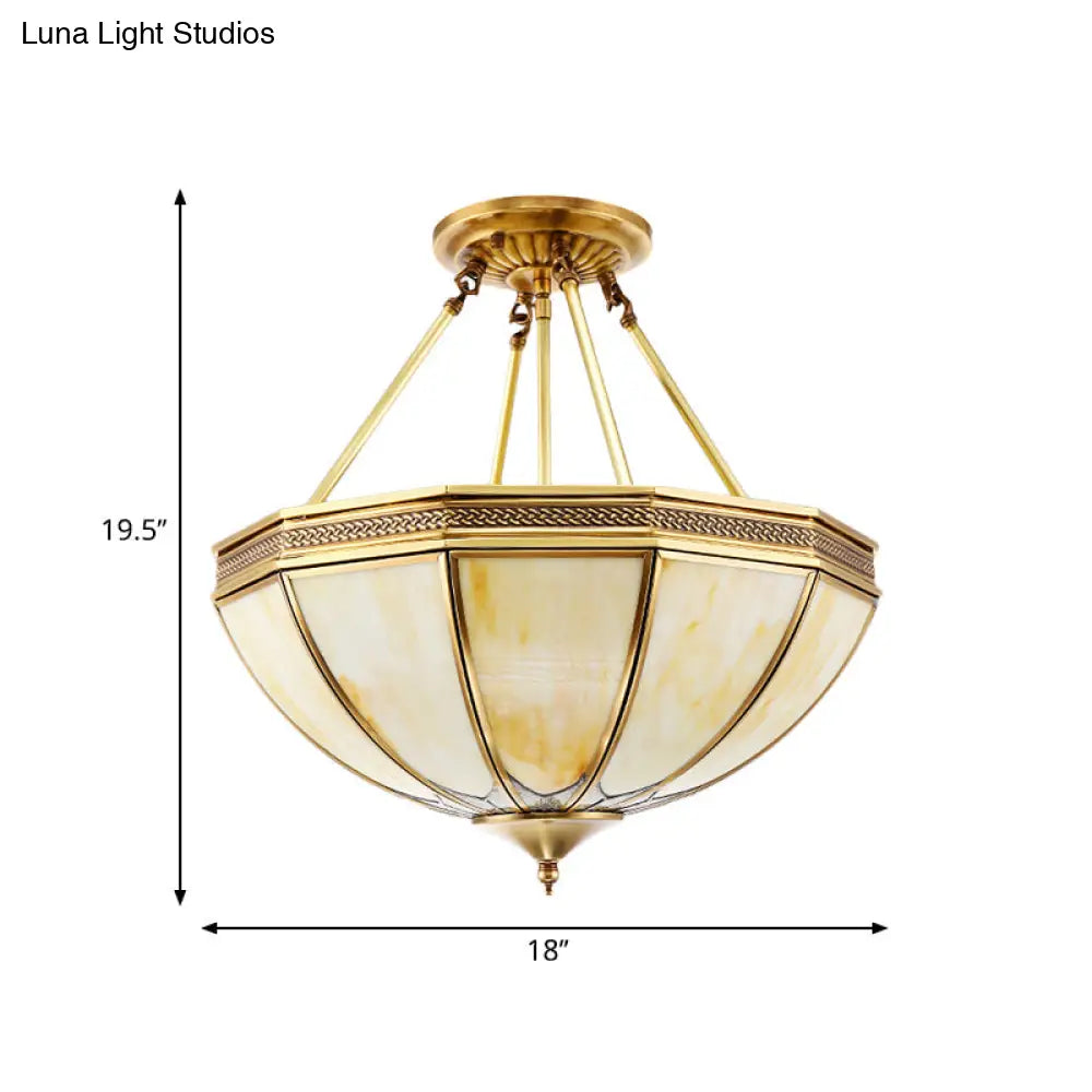 DecorBites™ Colonial Brass Semi Flush Ceiling Light with Sandblasted Glass Bowl - 14"/18" for Living Room