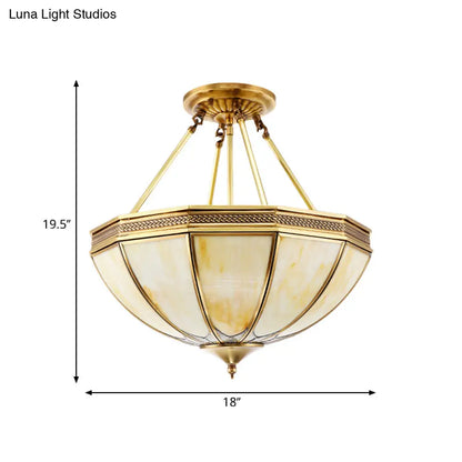 DecorBites™ Colonial Brass Semi Flush Ceiling Light with Sandblasted Glass Bowl - 14"/18" for Living Room