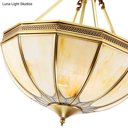 DecorBites™ Colonial Brass Semi Flush Ceiling Light with Sandblasted Glass Bowl - 14"/18" for Living Room