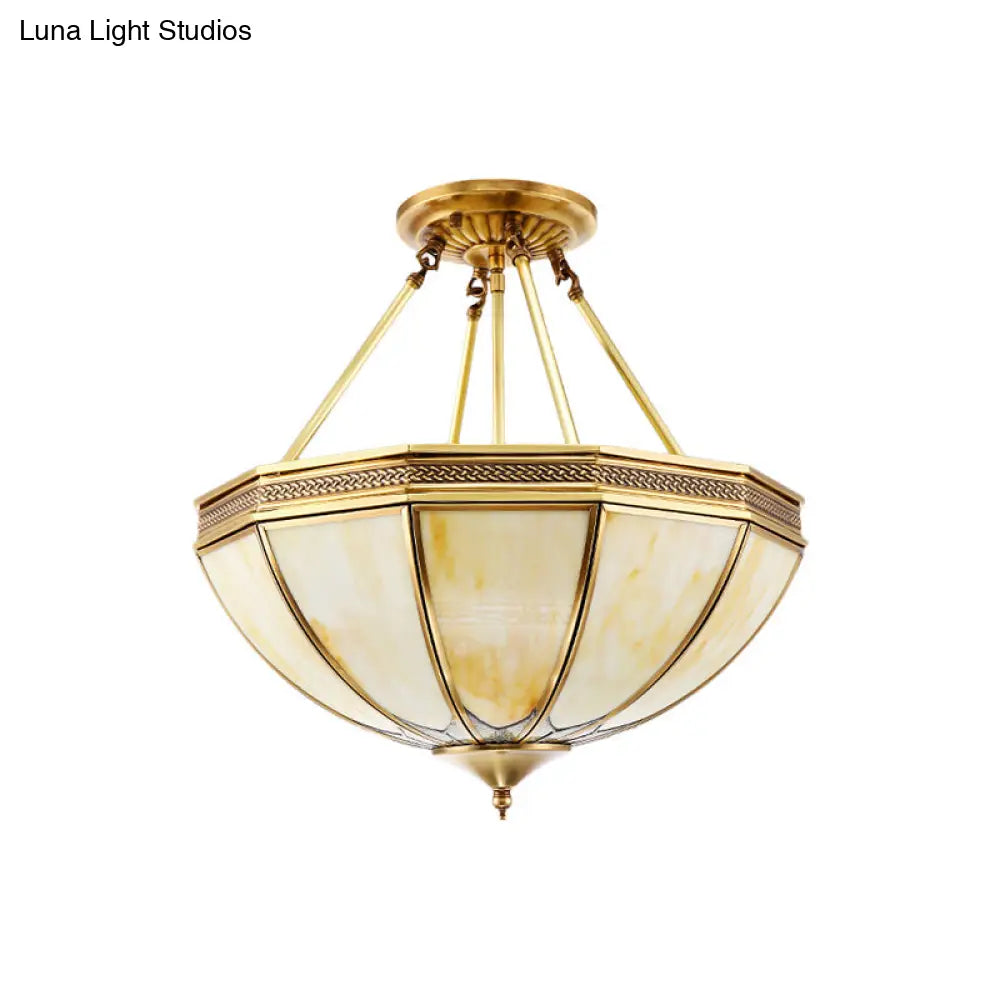 DecorBites™ Colonial Brass Semi Flush Ceiling Light with Sandblasted Glass Bowl - 14"/18" for Living Room