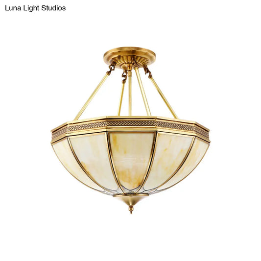 DecorBites™ Colonial Brass Semi Flush Ceiling Light with Sandblasted Glass Bowl - 14"/18" for Living Room