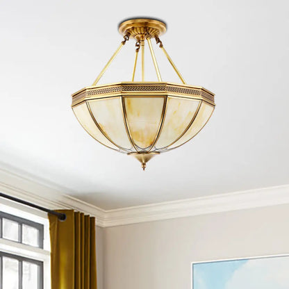 DecorBites™ Colonial Brass Semi Flush Ceiling Light with Sandblasted Glass Bowl - 14"/18" for Living Room
