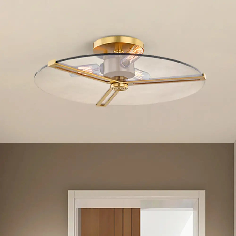 Colonial Chrome/Gold Semi-Flush Ceiling Lamp with Clear Glass - Ideal for Bedrooms