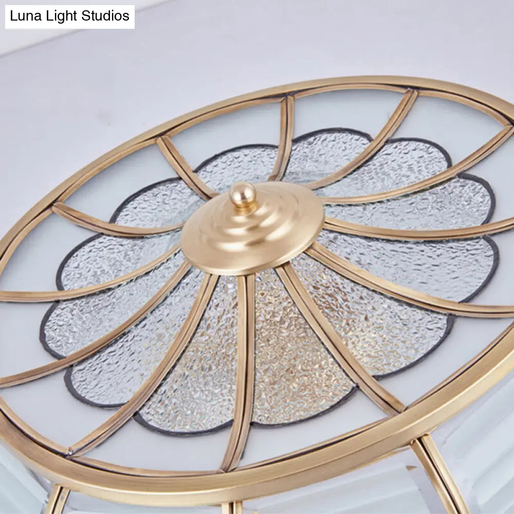 DecorBites™ DecorBites™ Colonial Cream Glass Drum Ceiling Lighting - 3/4 Heads Flush Mount Fixture - Brass Finish - 14"/16.5" Width