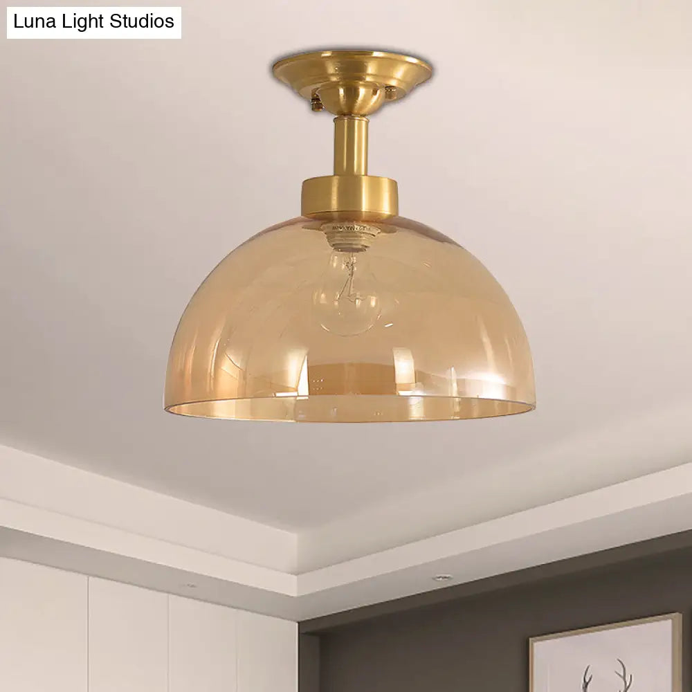 DecorBites™ Colonial Dome Ceiling Light Fixture - Brass Semi Mount with Amber Glass for Hallway