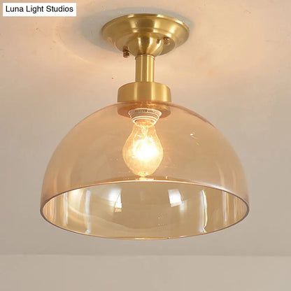 DecorBites™ Colonial Dome Ceiling Light Fixture - Brass Semi Mount with Amber Glass for Hallway