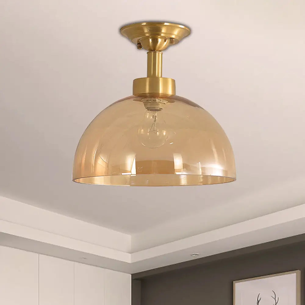 DecorBites™ Colonial Dome Ceiling Light Fixture - Brass Semi Mount with Amber Glass for Hallway