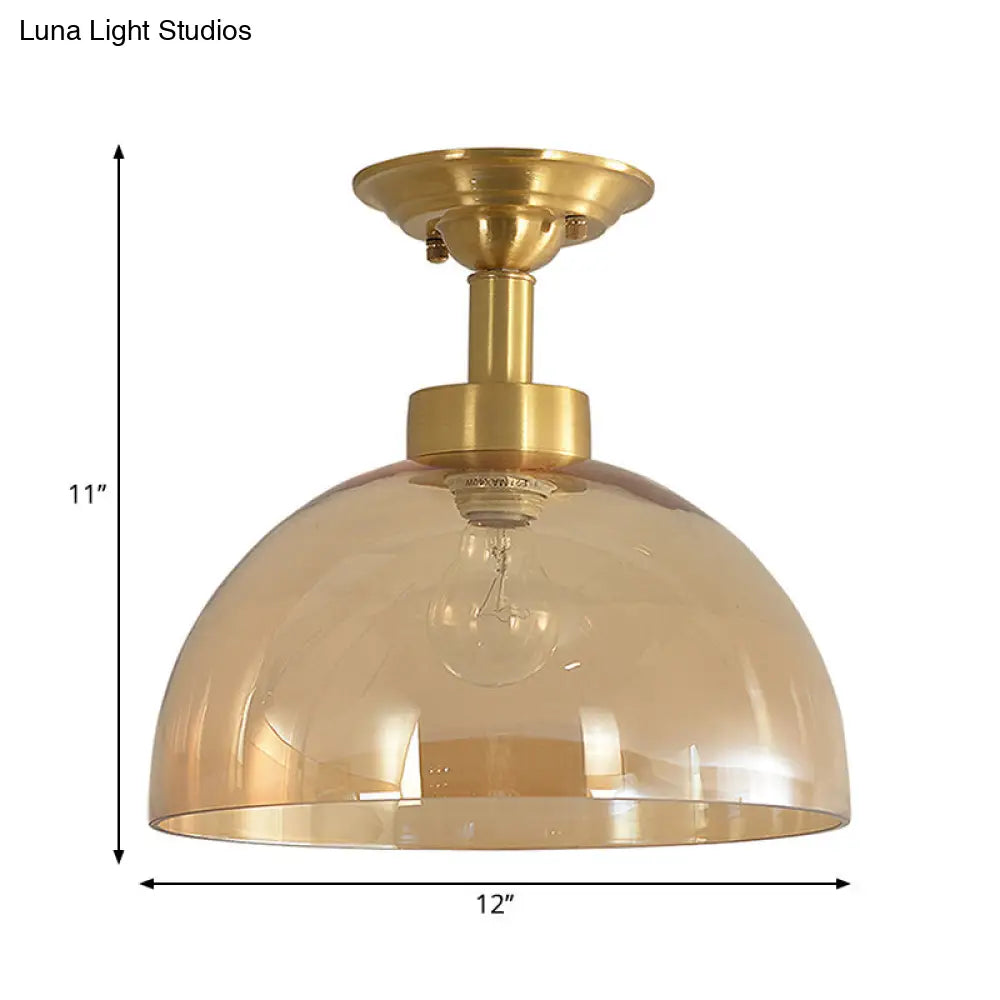 DecorBites™ Colonial Dome Ceiling Light Fixture - Brass Semi Mount with Amber Glass for Hallway