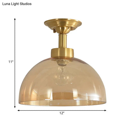 DecorBites™ Colonial Dome Ceiling Light Fixture - Brass Semi Mount with Amber Glass for Hallway
