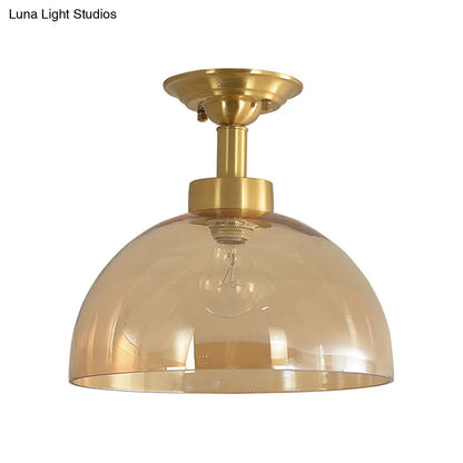 DecorBites™ Colonial Dome Ceiling Light Fixture - Brass Semi Mount with Amber Glass for Hallway