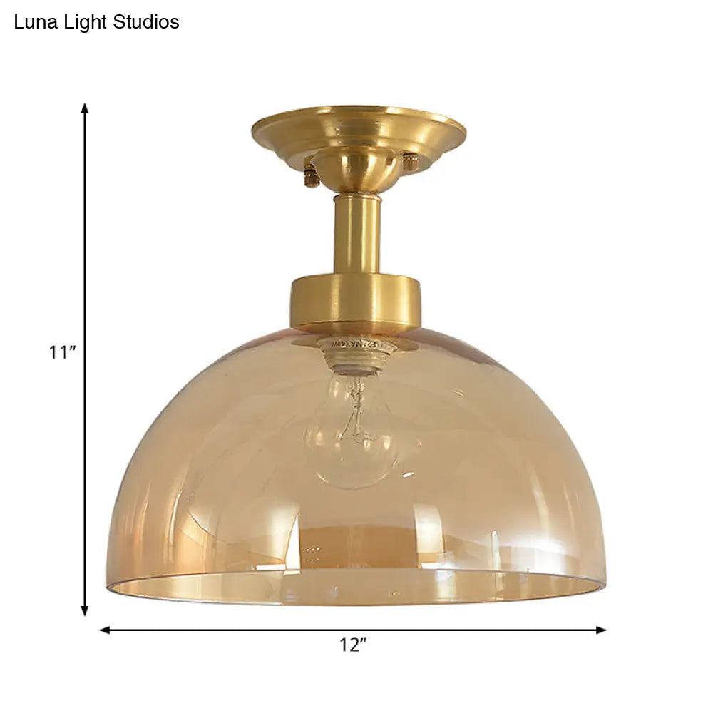 DecorBites™ Colonial Dome Ceiling Light Fixture - Brass Semi Mount with Amber Glass for Hallway