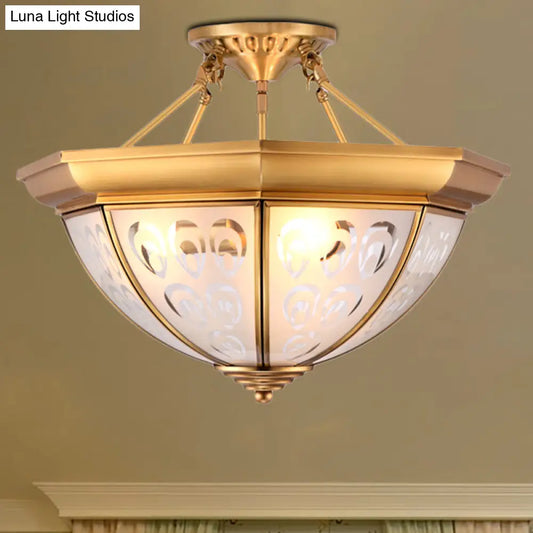 DecorBites™ Colonial Dome Ceiling Light Fixture - Opal Glass Semi Flush Chandelier in Brass - 15"/19" - 3/4 Bulbs - Ideal for Living Room