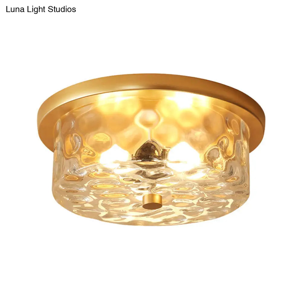 DecorBites™ DecorBites™ Colonial Drum Ceiling Light Fixture, Clear Dimple Glass, Brass Flush Mount for Living Room - 3 Bulbs