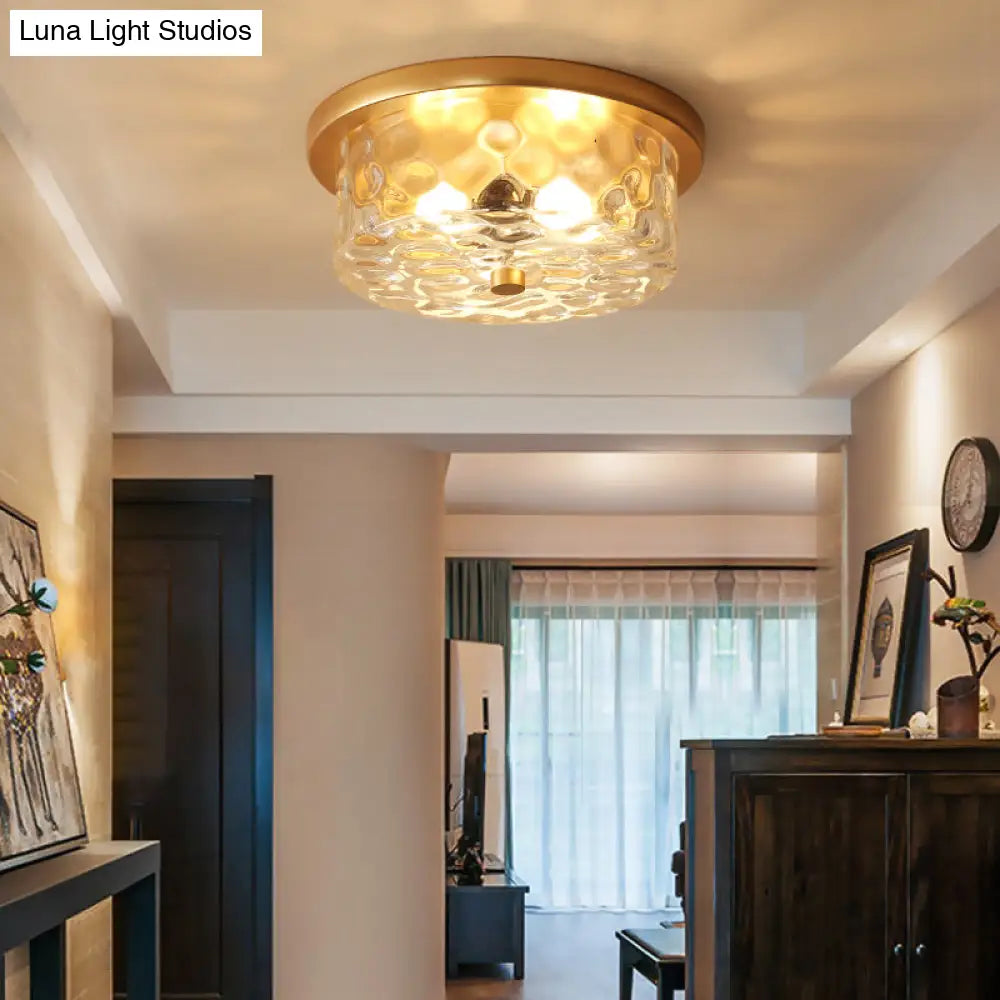 DecorBites™ DecorBites™ Colonial Drum Ceiling Light Fixture, Clear Dimple Glass, Brass Flush Mount for Living Room - 3 Bulbs