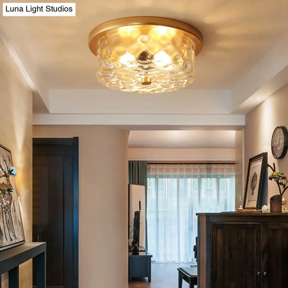 DecorBites™ DecorBites™ Colonial Drum Ceiling Light Fixture, Clear Dimple Glass, Brass Flush Mount for Living Room - 3 Bulbs