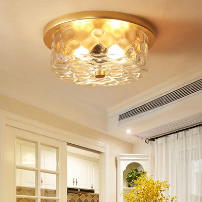 DecorBites™ DecorBites™ Colonial Drum Ceiling Light Fixture, Clear Dimple Glass, Brass Flush Mount for Living Room - 3 Bulbs