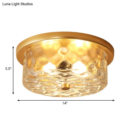 DecorBites™ DecorBites™ Colonial Drum Ceiling Light Fixture, Clear Dimple Glass, Brass Flush Mount for Living Room - 3 Bulbs