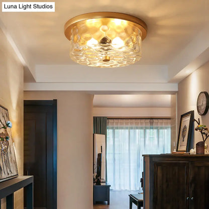 DecorBites™ DecorBites™ Colonial Drum Ceiling Light Fixture, Clear Dimple Glass, Brass Flush Mount for Living Room - 3 Bulbs