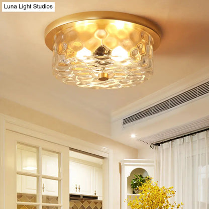 DecorBites™ DecorBites™ Colonial Drum Ceiling Light Fixture, Clear Dimple Glass, Brass Flush Mount for Living Room - 3 Bulbs