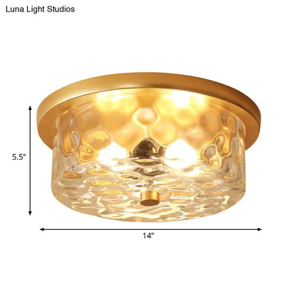 DecorBites™ DecorBites™ Colonial Drum Ceiling Light Fixture, Clear Dimple Glass, Brass Flush Mount for Living Room - 3 Bulbs