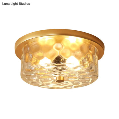 DecorBites™ DecorBites™ Colonial Drum Ceiling Light Fixture, Clear Dimple Glass, Brass Flush Mount for Living Room - 3 Bulbs