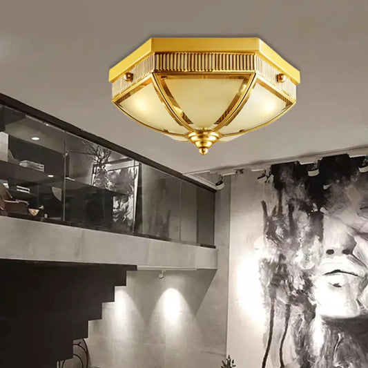 DecorBites™ Colonial Frosted Glass Ceiling Lamp with Gold Finish - 2 Bulbs - Hallway Flush Mount Light