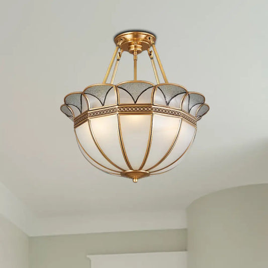DecorBites™ Colonial Glass 4-Bulb Semi Flush Mount Ceiling Light with Brass Accents for Living Room