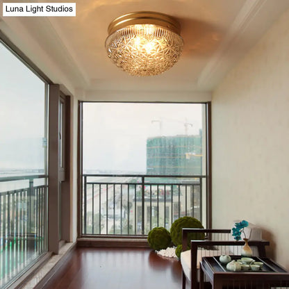 DecorBites™ DecorBites™ Colonial Gold Flush Mount Ceiling Light Fixture with Clear Ribbed Glass for Bedroom - Set of 2 Bulbs