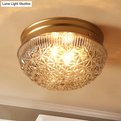 DecorBites™ DecorBites™ Colonial Gold Flush Mount Ceiling Light Fixture with Clear Ribbed Glass for Bedroom - Set of 2 Bulbs