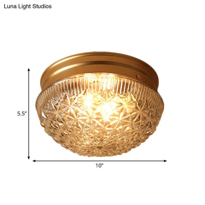 DecorBites™ DecorBites™ Colonial Gold Flush Mount Ceiling Light Fixture with Clear Ribbed Glass for Bedroom - Set of 2 Bulbs