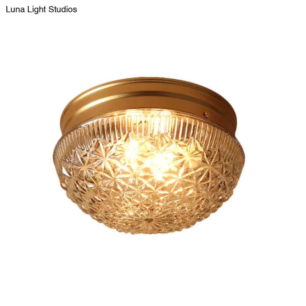 DecorBites™ DecorBites™ Colonial Gold Flush Mount Ceiling Light Fixture with Clear Ribbed Glass for Bedroom - Set of 2 Bulbs