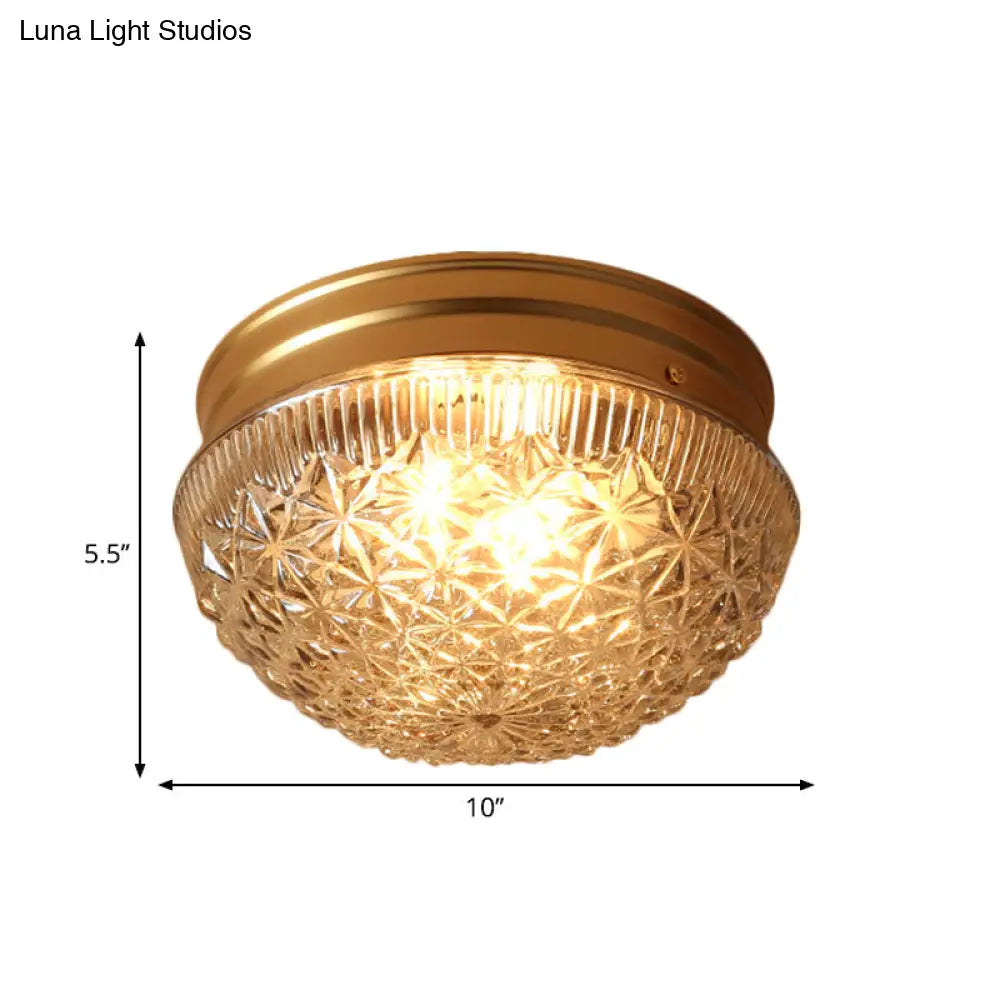 DecorBites™ DecorBites™ Colonial Gold Flush Mount Ceiling Light Fixture with Clear Ribbed Glass for Bedroom - Set of 2 Bulbs