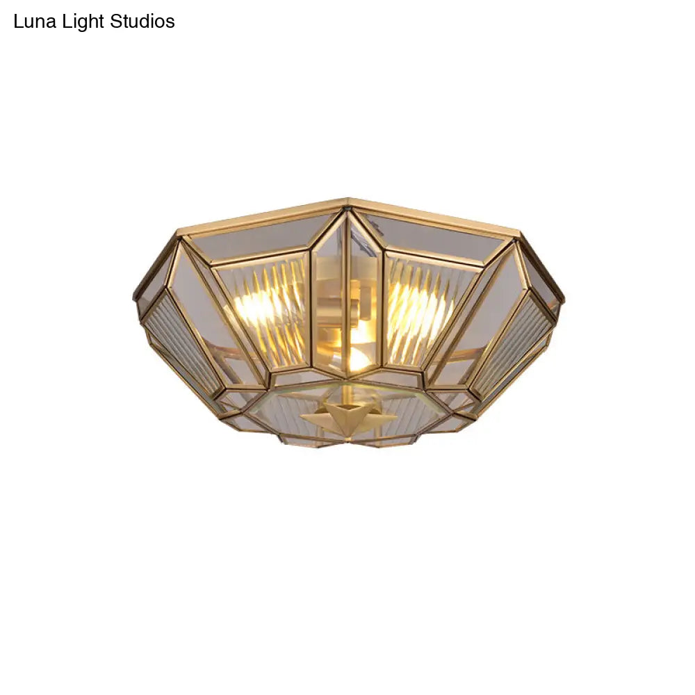 DecorBites™ DecorBites™ Colonial Gold Geometric Glass Flush Light - 3-Light Ceiling Flush Mount for Bedroom