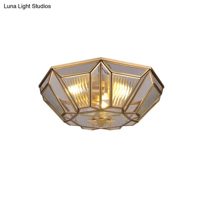 DecorBites™ DecorBites™ Colonial Gold Geometric Glass Flush Light - 3-Light Ceiling Flush Mount for Bedroom