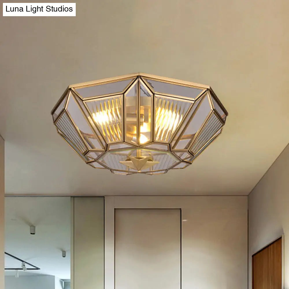 DecorBites™ DecorBites™ Colonial Gold Geometric Glass Flush Light - 3-Light Ceiling Flush Mount for Bedroom