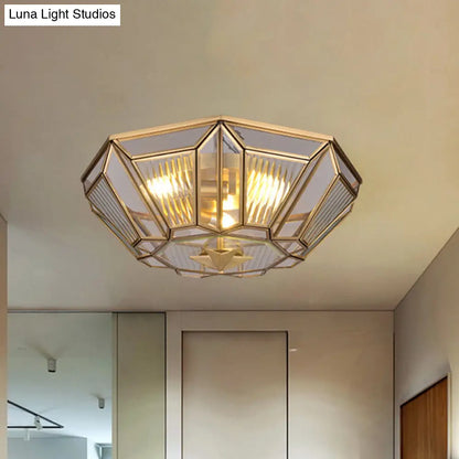 DecorBites™ DecorBites™ Colonial Gold Geometric Glass Flush Light - 3-Light Ceiling Flush Mount for Bedroom