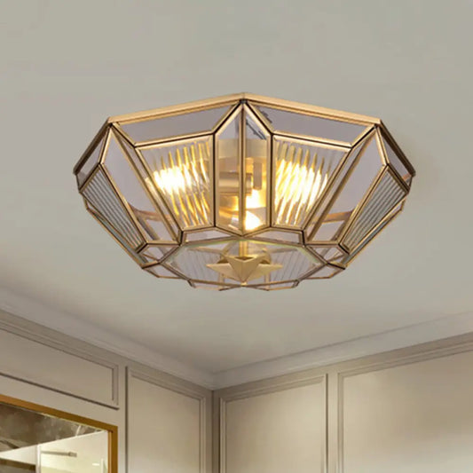 DecorBites™ DecorBites™ Colonial Gold Geometric Glass Flush Light - 3-Light Ceiling Flush Mount for Bedroom