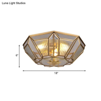 DecorBites™ DecorBites™ Colonial Gold Geometric Glass Flush Light - 3-Light Ceiling Flush Mount for Bedroom