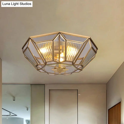 DecorBites™ DecorBites™ Colonial Gold Geometric Glass Flush Light - 3-Light Ceiling Flush Mount for Bedroom