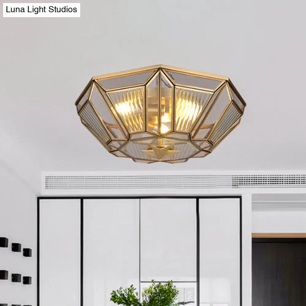 DecorBites™ DecorBites™ Colonial Gold Geometric Glass Flush Light - 3-Light Ceiling Flush Mount for Bedroom