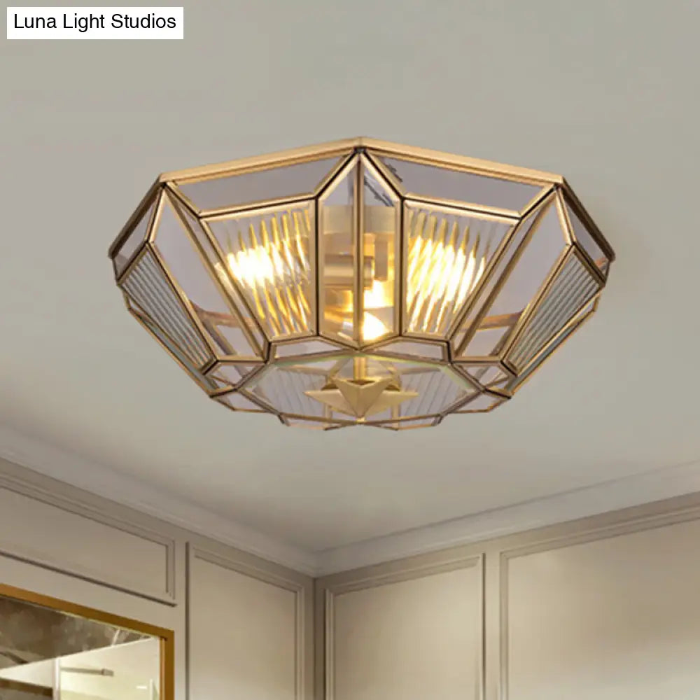 DecorBites™ DecorBites™ Colonial Gold Geometric Glass Flush Light - 3-Light Ceiling Flush Mount for Bedroom