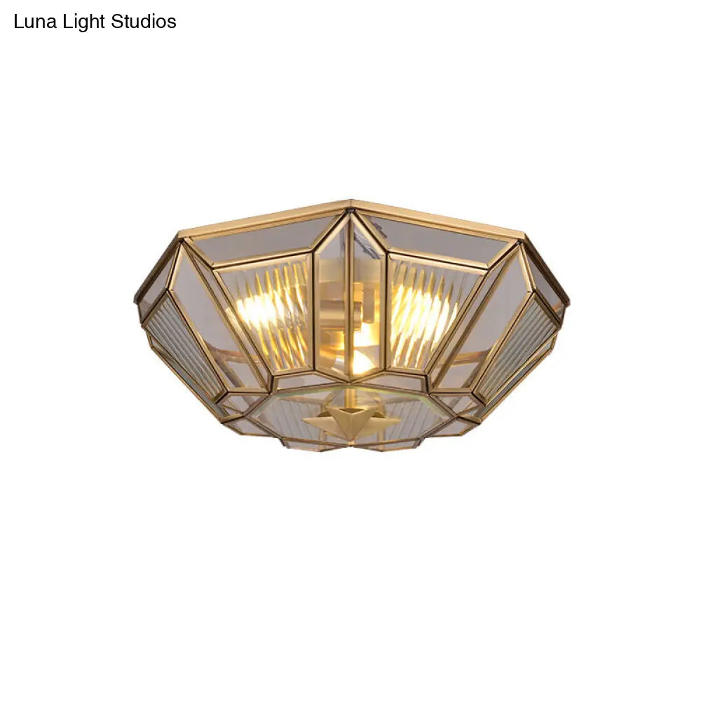 DecorBites™ DecorBites™ Colonial Gold Geometric Glass Flush Light - 3-Light Ceiling Flush Mount for Bedroom