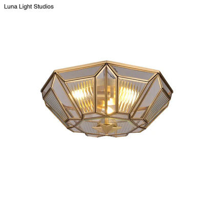 DecorBites™ DecorBites™ Colonial Gold Geometric Glass Flush Light - 3-Light Ceiling Flush Mount for Bedroom