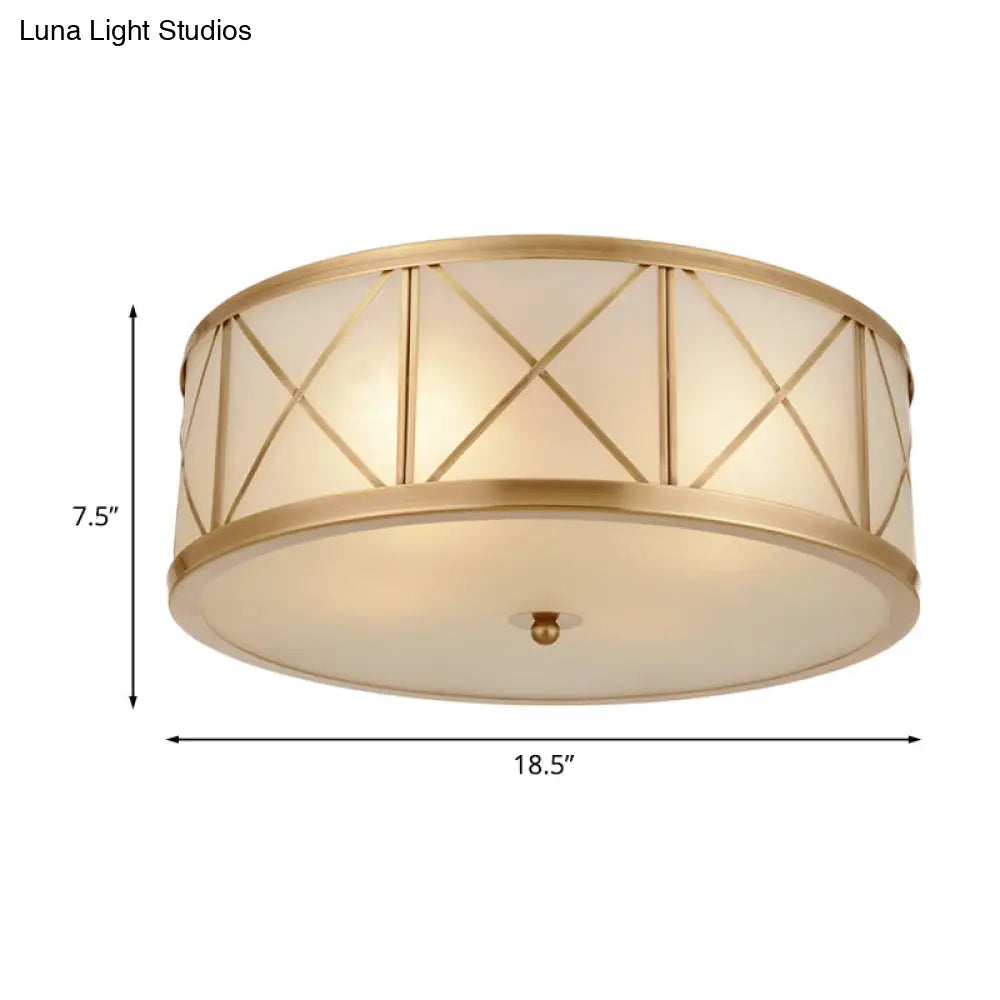 DecorBites™ DecorBites™ Colonial Gold Glass Ceiling Lamp with Trellis Cage - Bedroom Flush Light