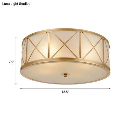 DecorBites™ DecorBites™ Colonial Gold Glass Ceiling Lamp with Trellis Cage - Bedroom Flush Light