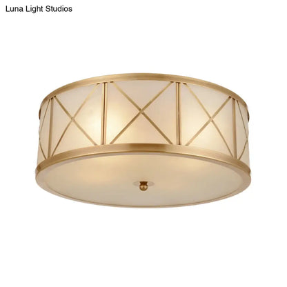 DecorBites™ DecorBites™ Colonial Gold Glass Ceiling Lamp with Trellis Cage - Bedroom Flush Light