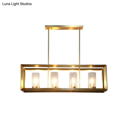 Brass rectangular DecorBites colonial gold island ceiling light with four clear glass candle bulbs 220v-240v 110v-120v
